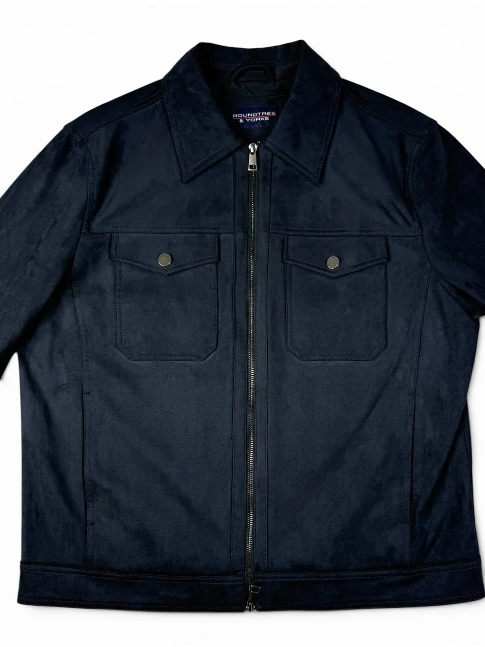 Roundtree & Yorke Navy Faux Suede Trucker Jacket Men’s Medium NWOT